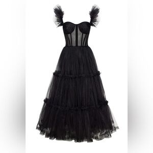 Milla - XL Black Ruffled Tulle Midi Dress